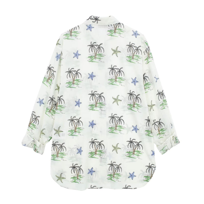 Spring Women Clothing Casual All- Match Printed Shirt