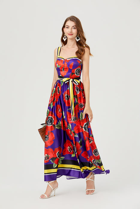 Women Summer Print Halter Dress Swing Maxi Dress