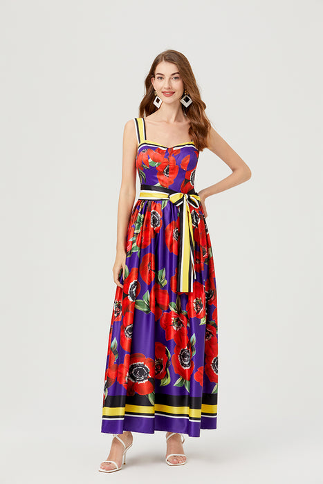 Women Summer Print Halter Dress Swing Maxi Dress