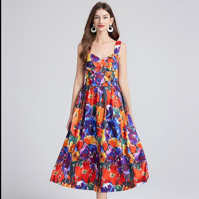 Women Summer Sleeveless Floral A Line Elegant Dress