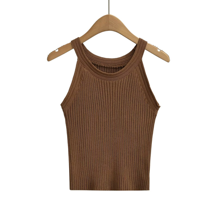 Women Clothing Basic All Matching Solid Color Slim Sleeveless Knitted Vest