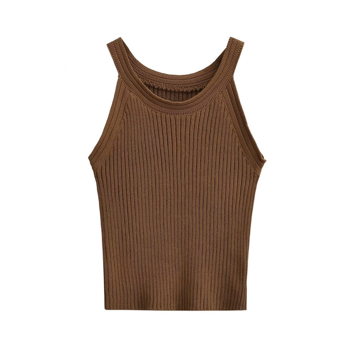 Women Clothing Basic All Matching Solid Color Slim Sleeveless Knitted Vest