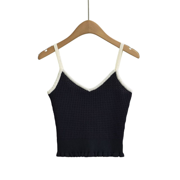 Women Clothing French Wooden Ear Color Matching Knitted Camisole Chic