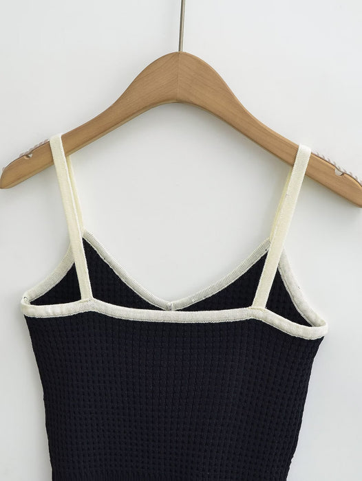 Women Clothing French Wooden Ear Color Matching Knitted Camisole Chic