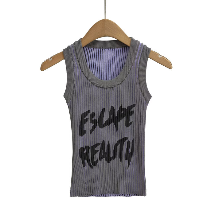 Spring Sexy Slim Fit Letter Graphic Printing Short Knitted Vest Camisole Women Chic