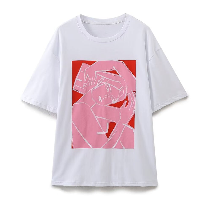 Spring Women Clothing All Match Printing Short Sleeve T Shirt Top