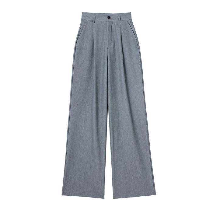 Women Clothing Casual Loose Front Pleated High Waisted Trousers Loose Straight Long Pants