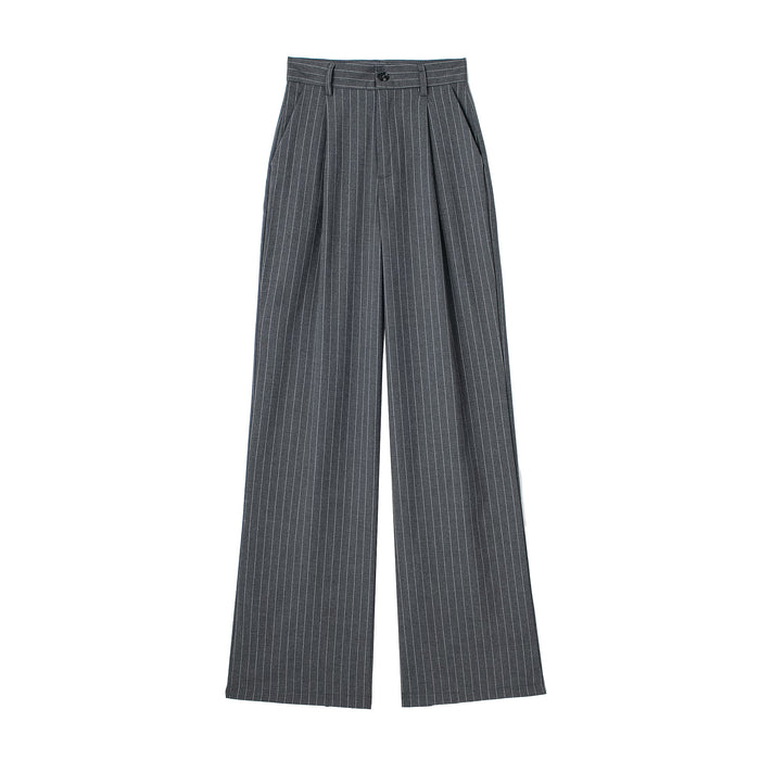 Women Clothing Casual Loose Front Pleated High Waisted Trousers Loose Straight Long Pants