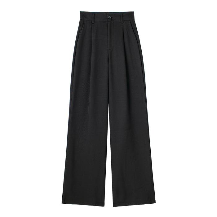 Women Clothing Casual Loose Front Pleated High Waisted Trousers Loose Straight Long Pants