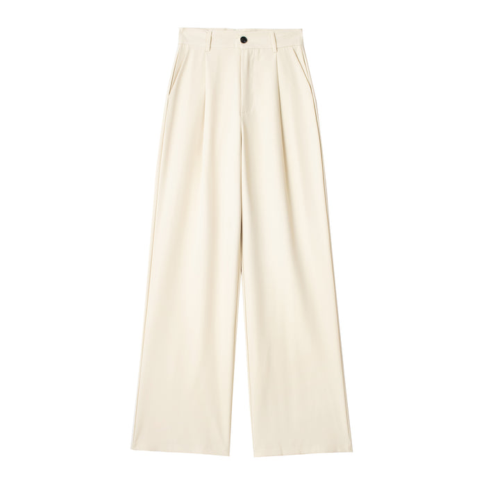 Women Clothing Casual Loose Front Pleated High Waisted Trousers Loose Straight Long Pants