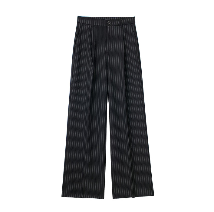 Women Clothing Casual Loose Front Pleated High Waisted Trousers Loose Straight Long Pants