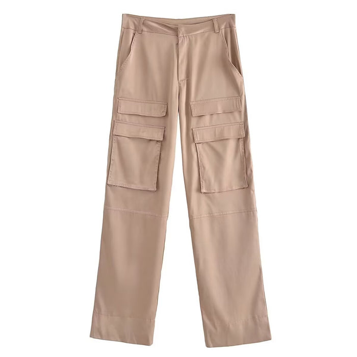 Summer Women Clothing Street Silk Satin Texture Casual Working Pants