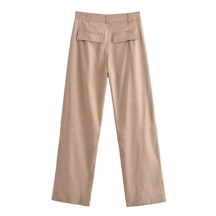 Summer Women Clothing Street Silk Satin Texture Casual Working Pants