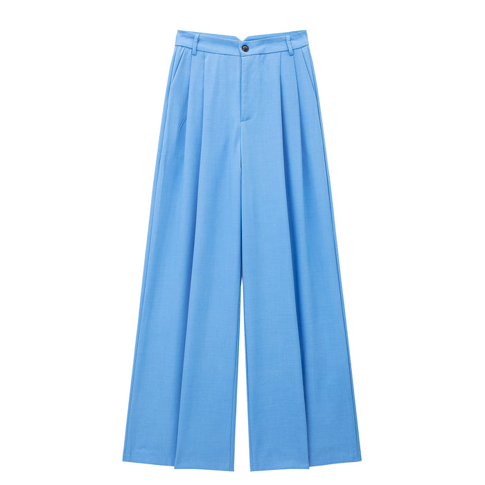 Chic Korean High Waist Wide Leg Draping Pleated Work Pant Spring Office Straight Casual Pants