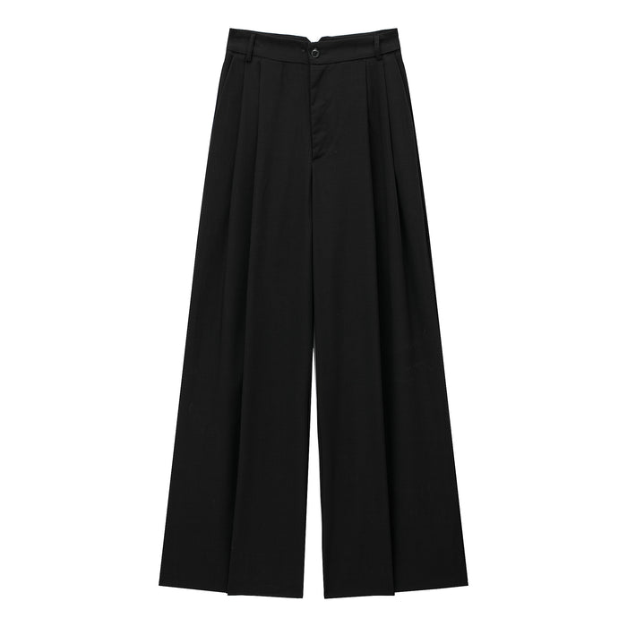 Chic Korean High Waist Wide Leg Draping Pleated Work Pant Spring Office Straight Casual Pants