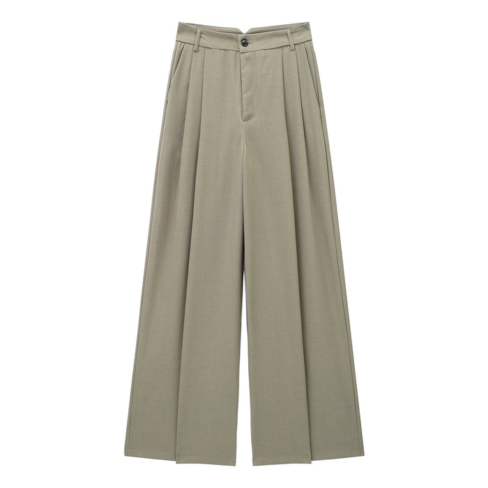 Chic Korean High Waist Wide Leg Draping Pleated Work Pant Spring Office Straight Casual Pants