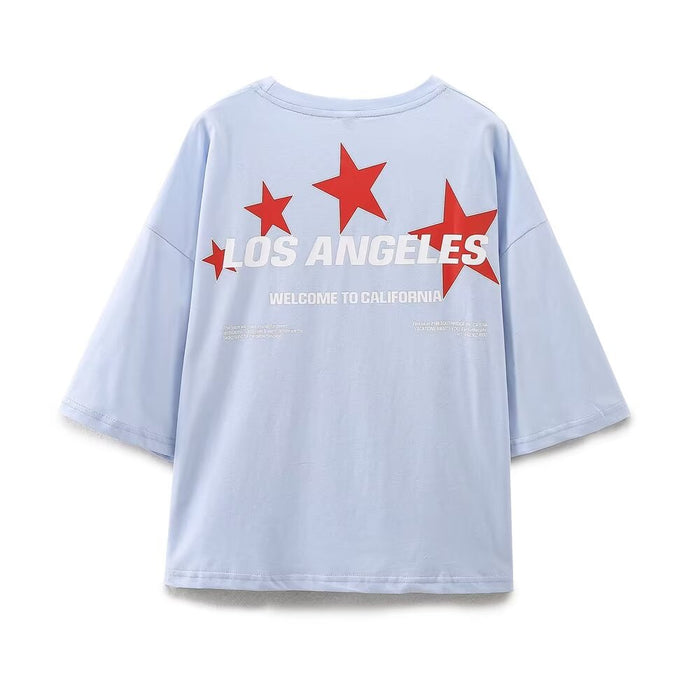 Women Round Neck Printed T Shirt Loose Casual Simple Comfortable