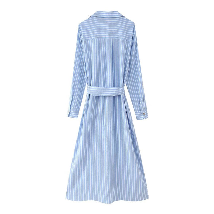 Women Clothing Casual Belt Striped Dress