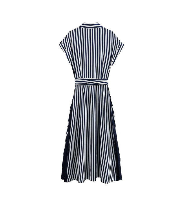 Fall Women Clothing Polo Collar Stripes Single Breasted Waist Slimming Dress Dress