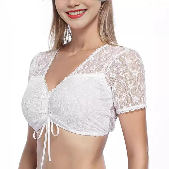 Women Lace German Bavarian Pleating Shirt Small White Jersey