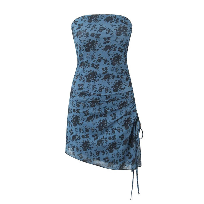 Women Pleated Sexy Mesh Floral Print Dress