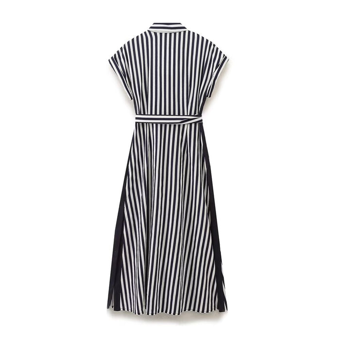 Summer Women Clothing Linen Stripes Midi Dress