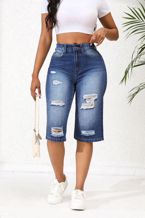 Summer Ripped Jeans for Women Cropped Straight Leg Loose Beggar Pirate Shorts Tide