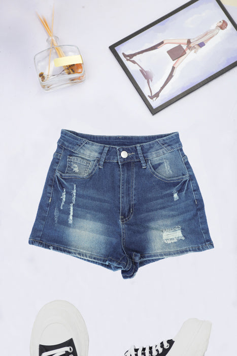 Women High Elastic Denim Shorts Ripped Worn Comfortable Slimming Street