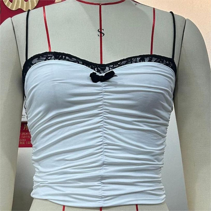 Women Lace Small Sling Short Bra Bandeau Slim Fit Lace Top Solid Color Vest