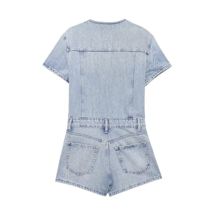 Women Clothing French Waist Denim Shirt jumpsuit