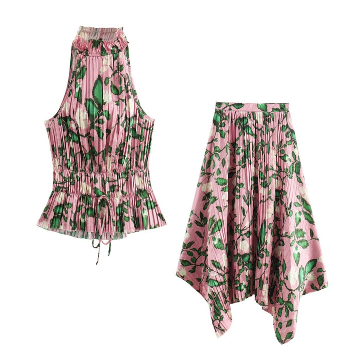 Women Printed Small Pleated Skirt Sets