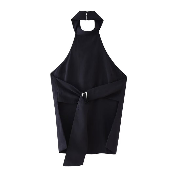 Summer Women Street Backless Hanging Collar Top