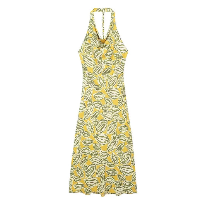 Summer Printing Hanging Collar Maxi Dress