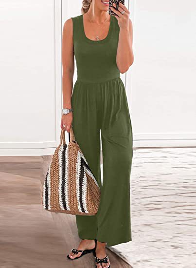 Summer Women Solid Color Sleeveless Jumpsuit