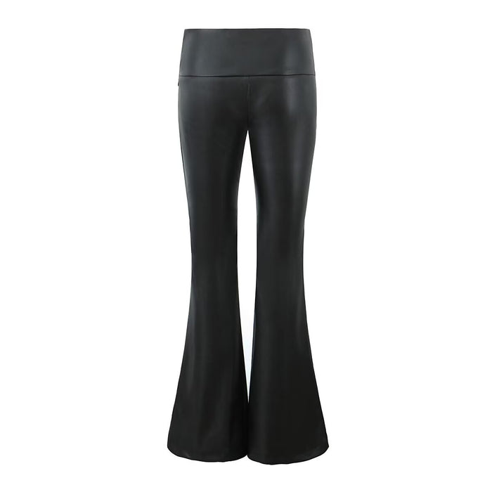 Girl Black Faux Leather Pants Women Sexy Low Waist Bootleg Pants Retro Slim Slimming Casual Pants Trousers