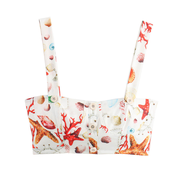 Summer Street Single Breasted Slim Printed Chest Shaped Top Small Sling Set