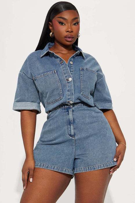 High Elastic Short Sleeve Loose Wash Denim Jumpsuit Jumpsuit