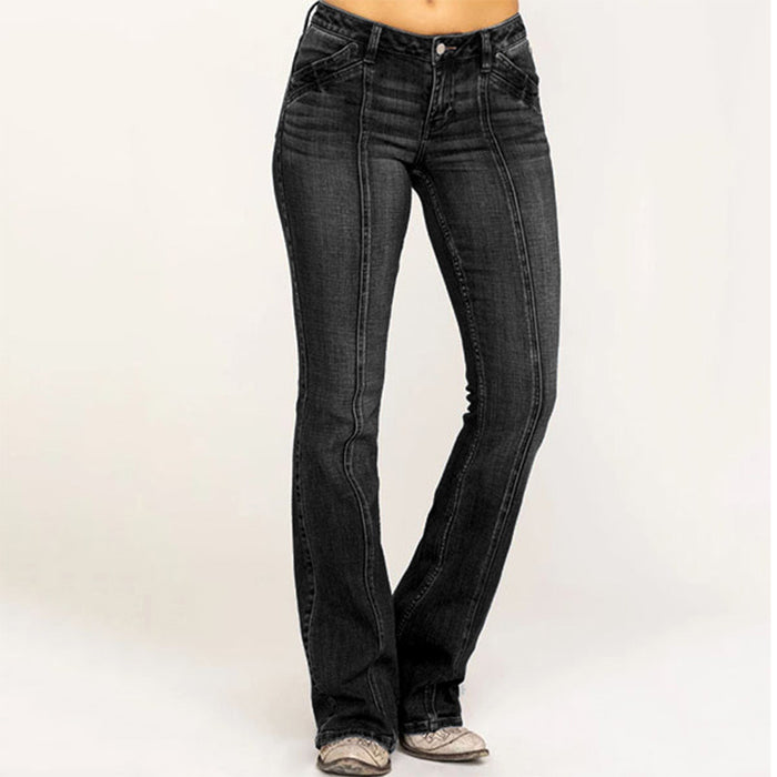 Women Jeans Slim Fit Slimming Washed Bell Bottom Pants Women Pants Trousers