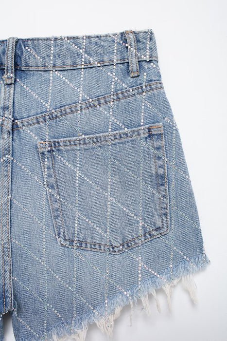 Summer Women High Waist Bright Curved Edge Denim Shorts