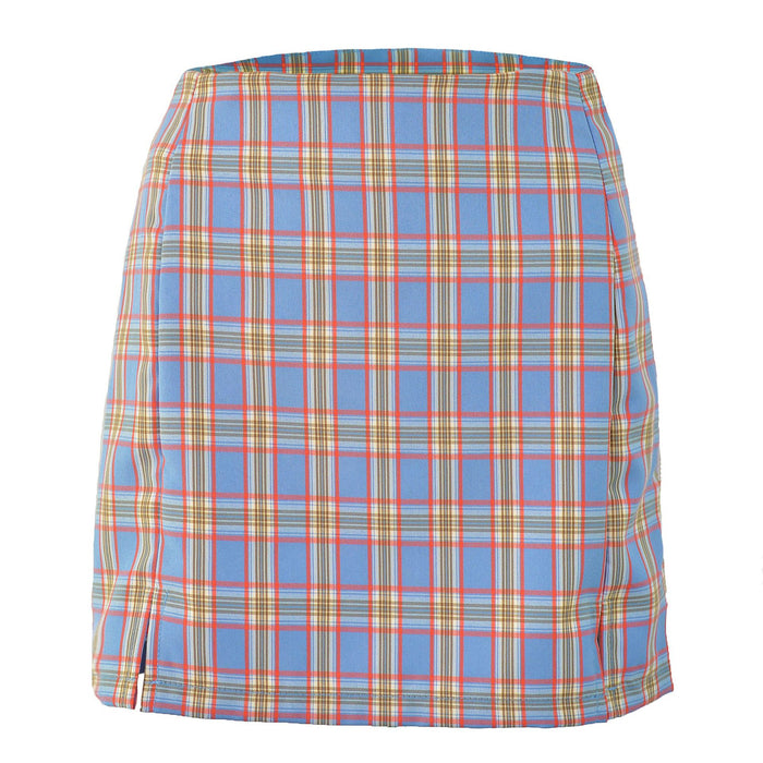 Hip Skirt Split Women High Waist Plaid Skirt