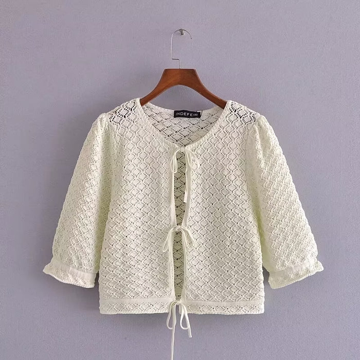 Women's Clothing Autumn Winter Bow Tie Knitted Coat