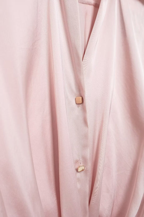 Autumn Women Clothing Pink Long Sleeve Bow Tie Silk Satin Texture Loose Shirt