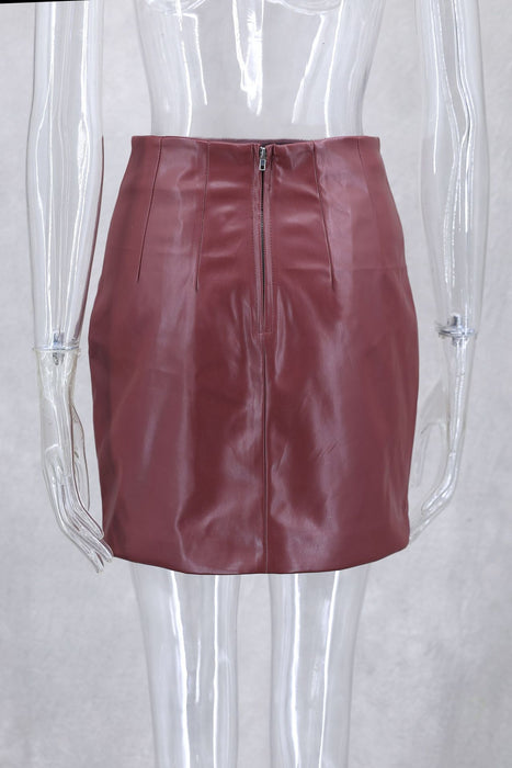 Autumn Winter Waist Slimming Biker Leather Jacket Mid Length Skirt Set