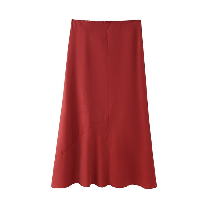 Women Clothing Silk Satin Textured Midi Skirt