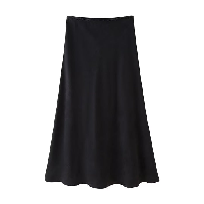 Women Clothing Silk Satin Textured Midi Skirt
