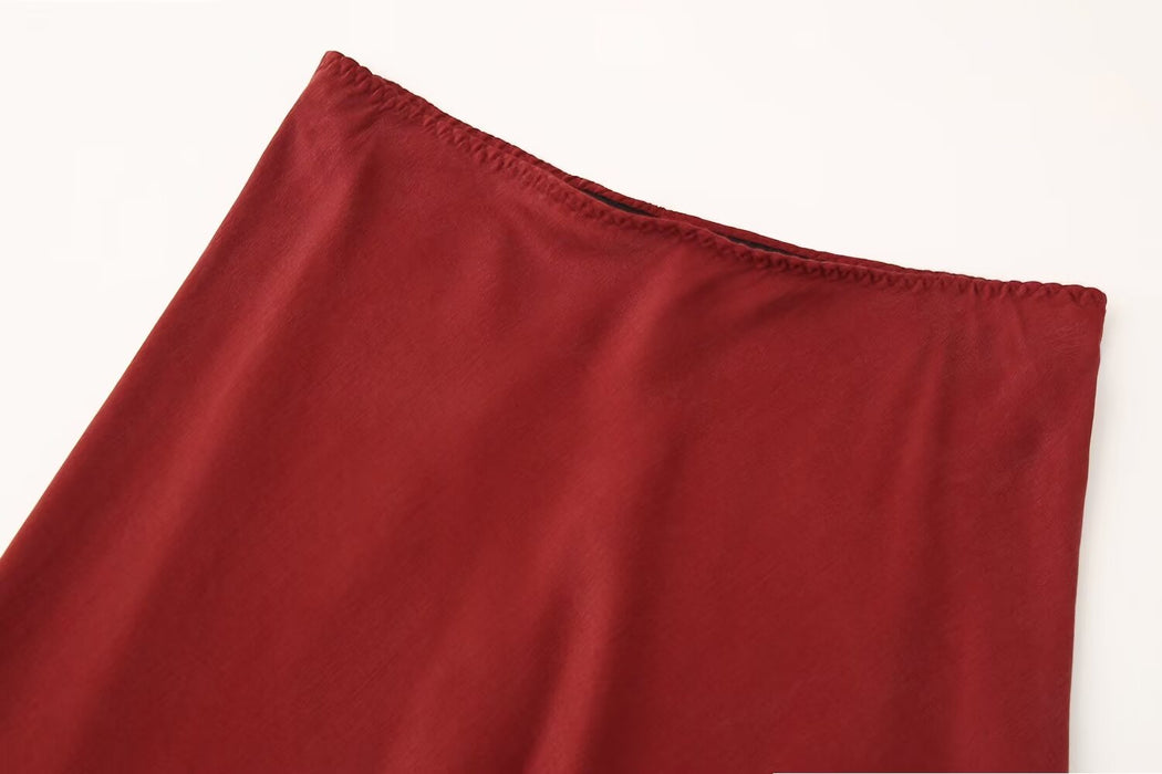 Women Clothing Silk Satin Textured Midi Skirt