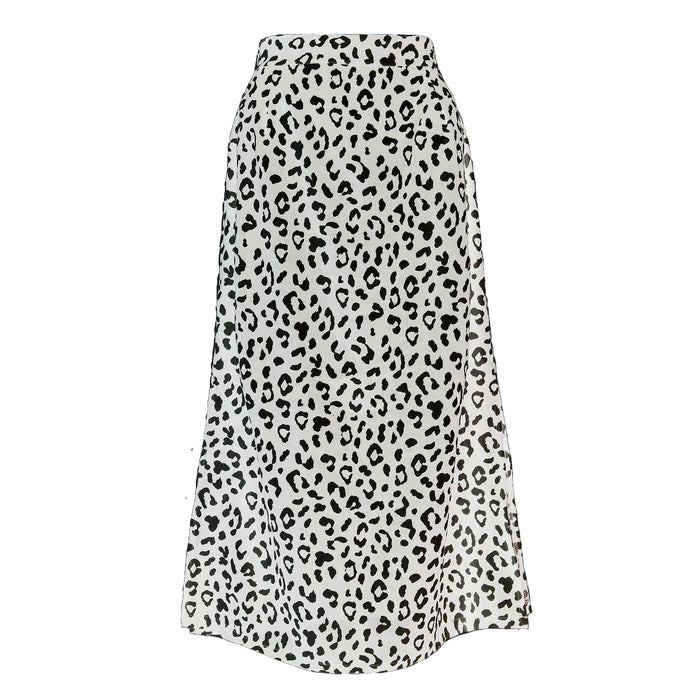 Spring Summer Women Clothing Leopard Print Chiffon Floral Print Slit Skirt Sexy Zipper High Waist Midi Skirt