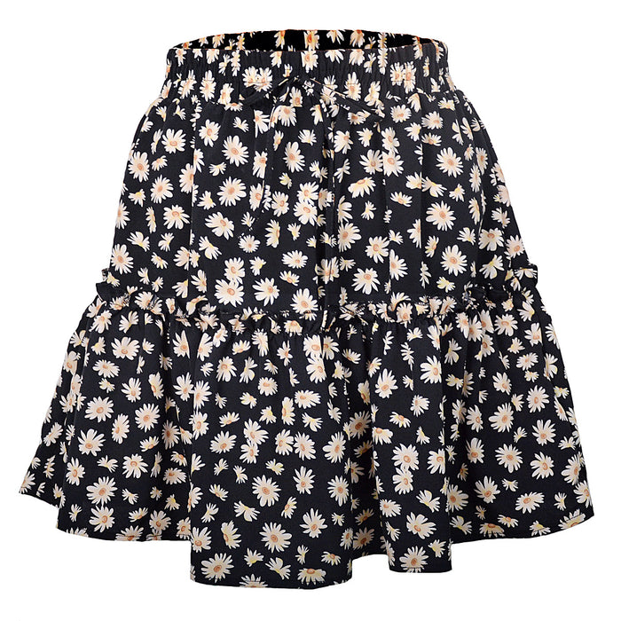 Ladies Floral Skirt Little Daisy Printed Pleated Skirt for Women