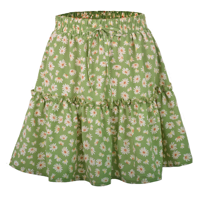 Ladies Floral Skirt Little Daisy Printed Pleated Skirt for Women