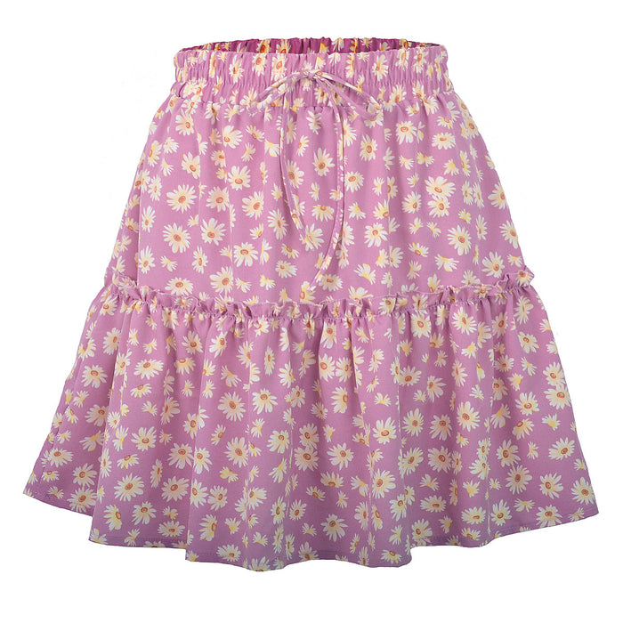 Ladies Floral Skirt Little Daisy Printed Pleated Skirt for Women